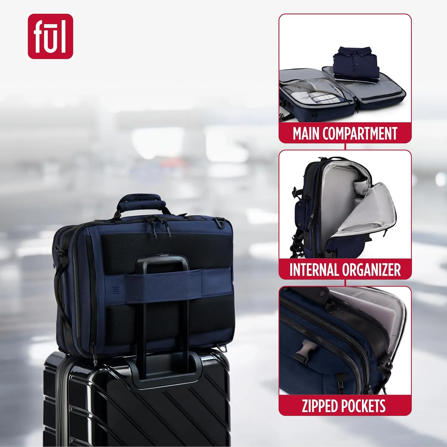 FUL Ridge Collection 18 Inch Laptop Backpack, Cruiser Padded Computer Bag for Commute or Travel, Navy, One Size