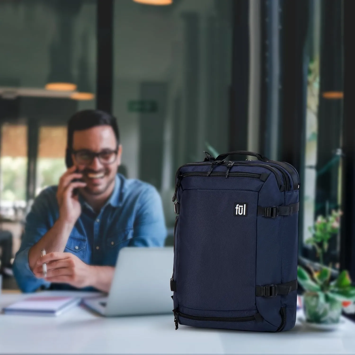 FUL Ridge Collection 18 Inch Laptop Backpack, Cruiser Padded Computer Bag for Commute or Travel, Navy, One Size