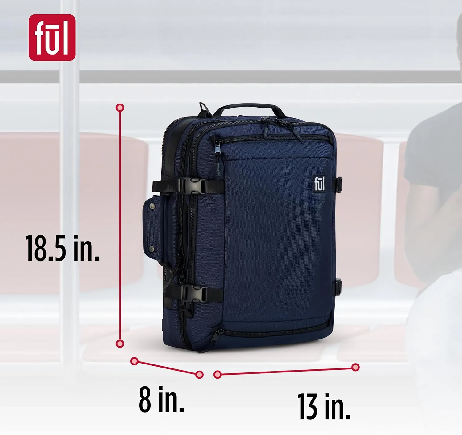FUL Ridge Collection 18 Inch Laptop Backpack, Cruiser Padded Computer Bag for Commute or Travel, Navy, One Size