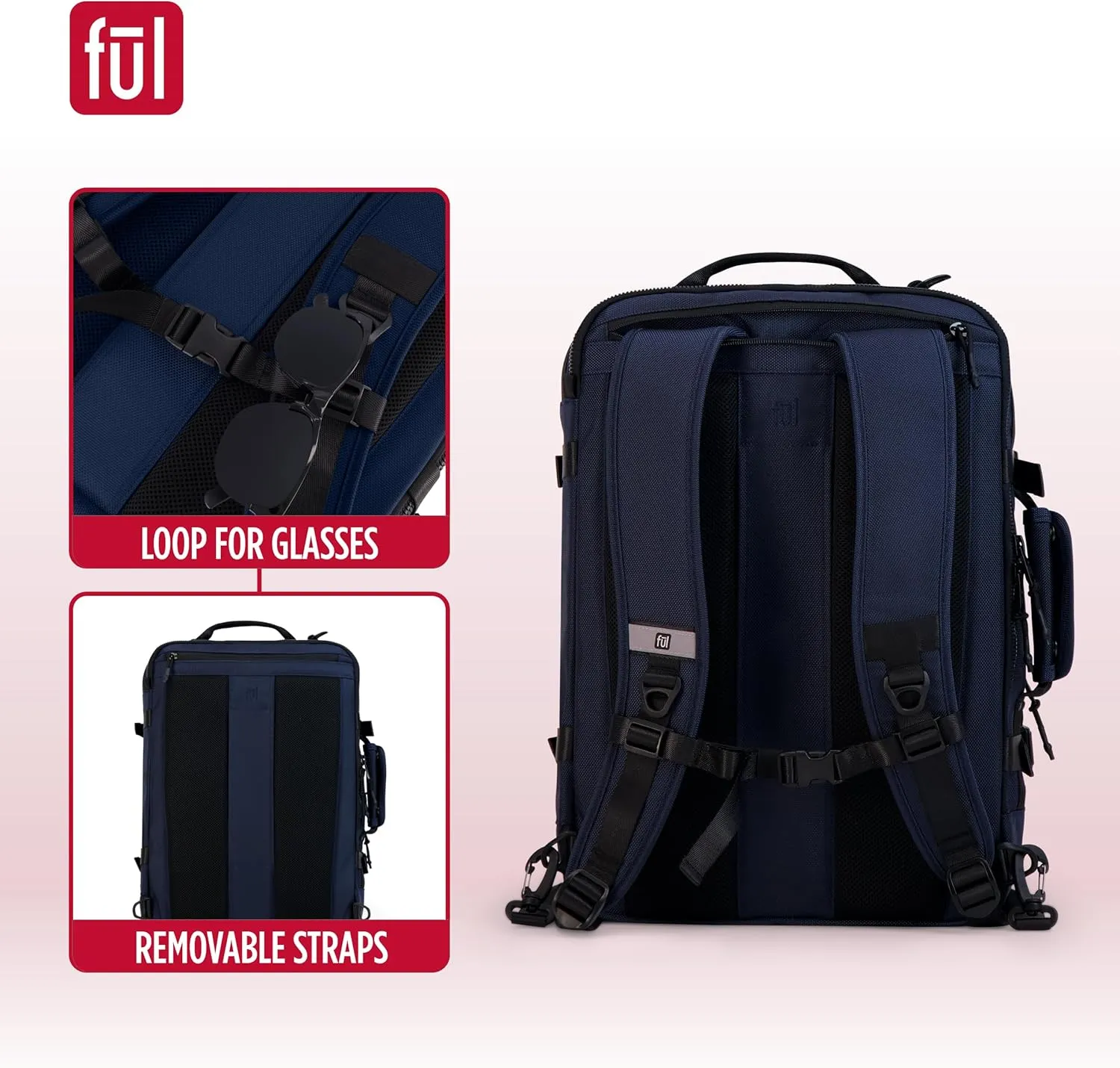 FUL Ridge Collection 18 Inch Laptop Backpack, Cruiser Padded Computer Bag for Commute or Travel, Navy, One Size