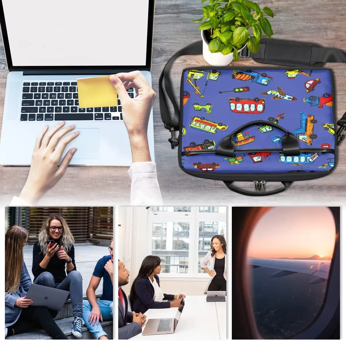 Fun Letters Doodles Laptop Shoulder Messenger Bag Waterproof Laptop Briefcase with Handle and Padded Strap Case Sleeve