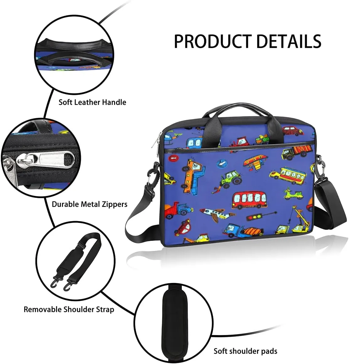 Fun Letters Doodles Laptop Shoulder Messenger Bag Waterproof Laptop Briefcase with Handle and Padded Strap Case Sleeve