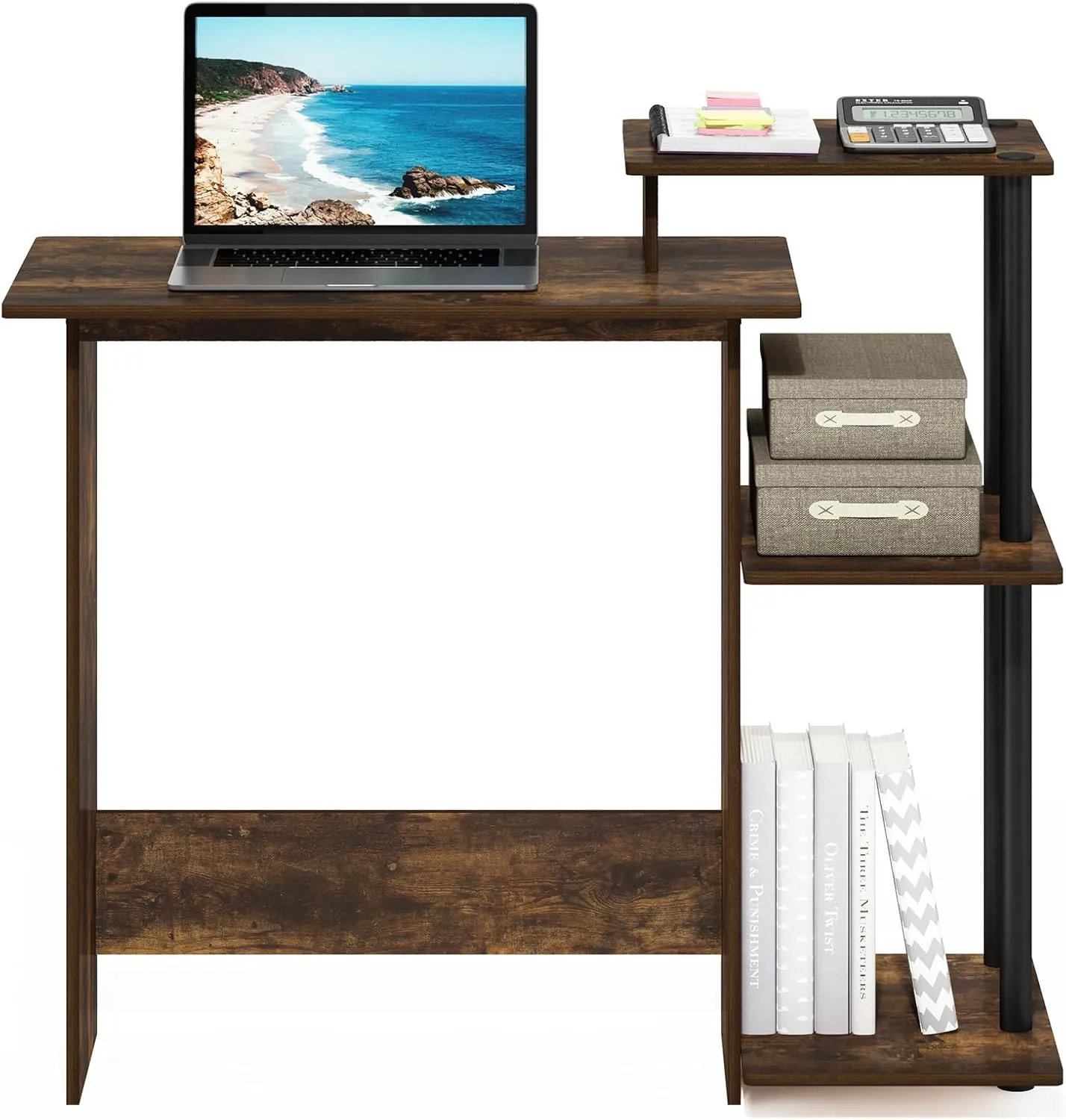 Furinno Efficient Home Laptop Notebook Computer Desk, Amber Pine/Black