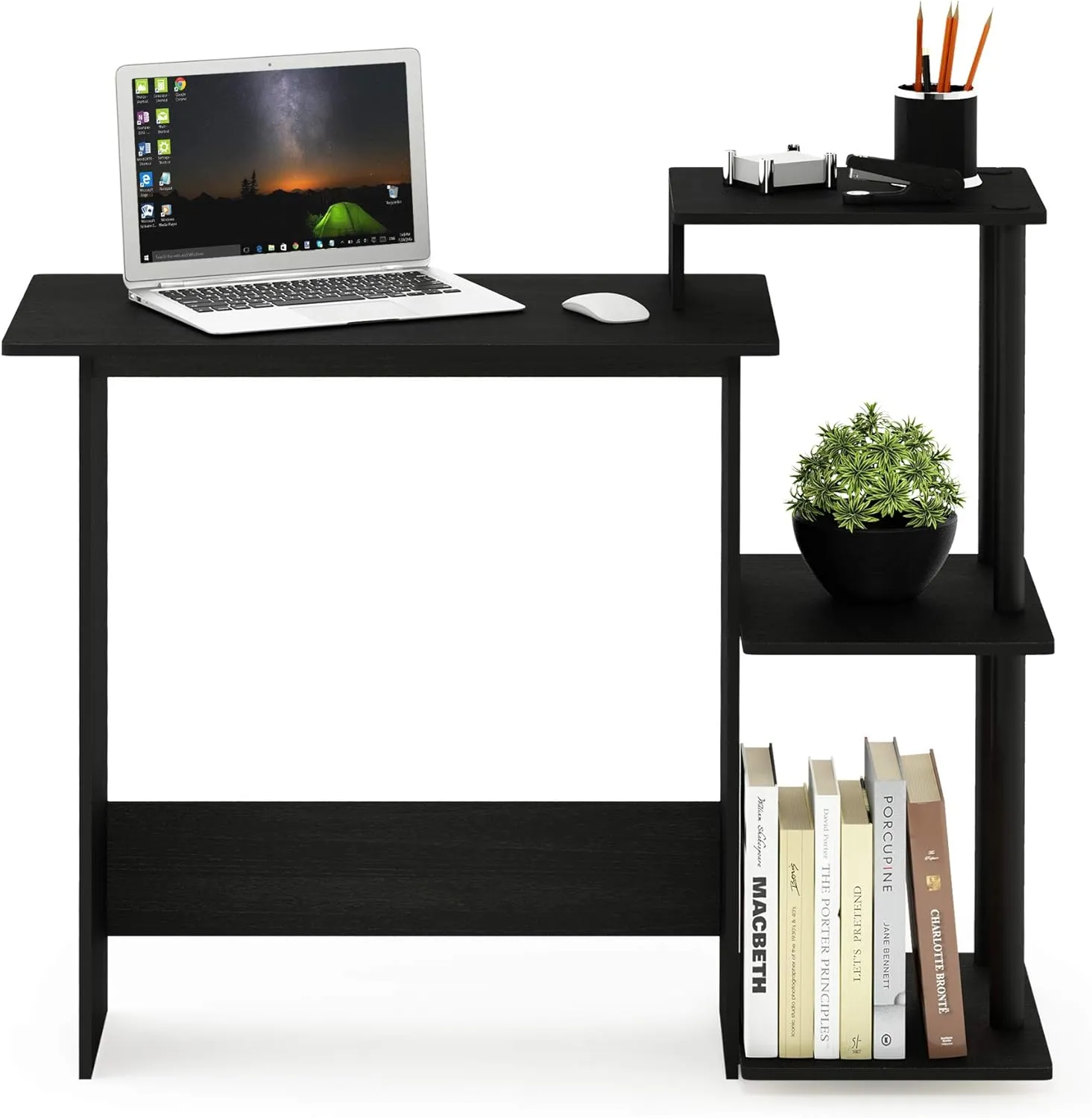 Furinno Efficient Home Laptop Notebook Computer Desk with Square Shelves, Americano/Black