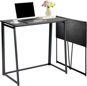 FurnitureR Folding Home Office Desk, 31.5 Inches Foldable Table, Space Saving Computer Study Desk Compact Writing Workstation for Small Space, Black