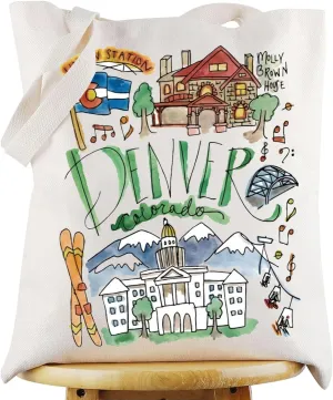 G2TUP Denver Colorado Travel Tote Bag Denver Souvenir Gift Denver Landmarks Shoulder Bag Denver Merchandise