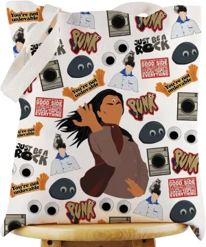 G2TUP Evelyn Canvas Tote Bag Evelyn & Waymond Fans Gift Just Be A Rock Shoulder Bag Googly Eyes Merch