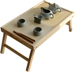 Gadpiparty 1pc Portable Foldable Wooden Bed Desk Multifunction Serving Table for Breakfast Tea Study Compact Storage Easy Setup for Camping Travel Wood Color