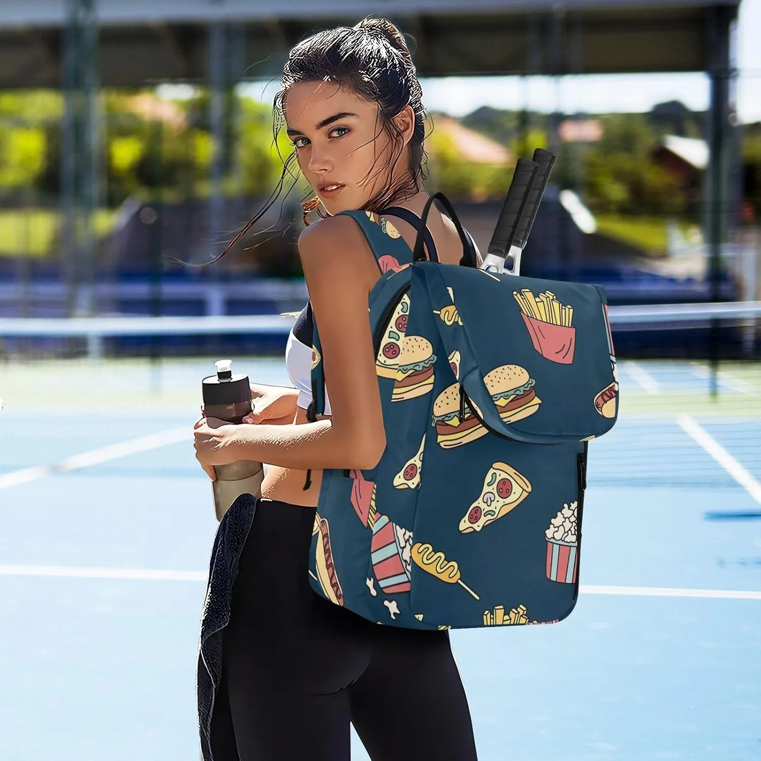 GAIGEO Cool Soccer Graffiti Pickleball Backpack, Multiple Storage Compartments Tennis Racket Backpack, Foldable Pocket