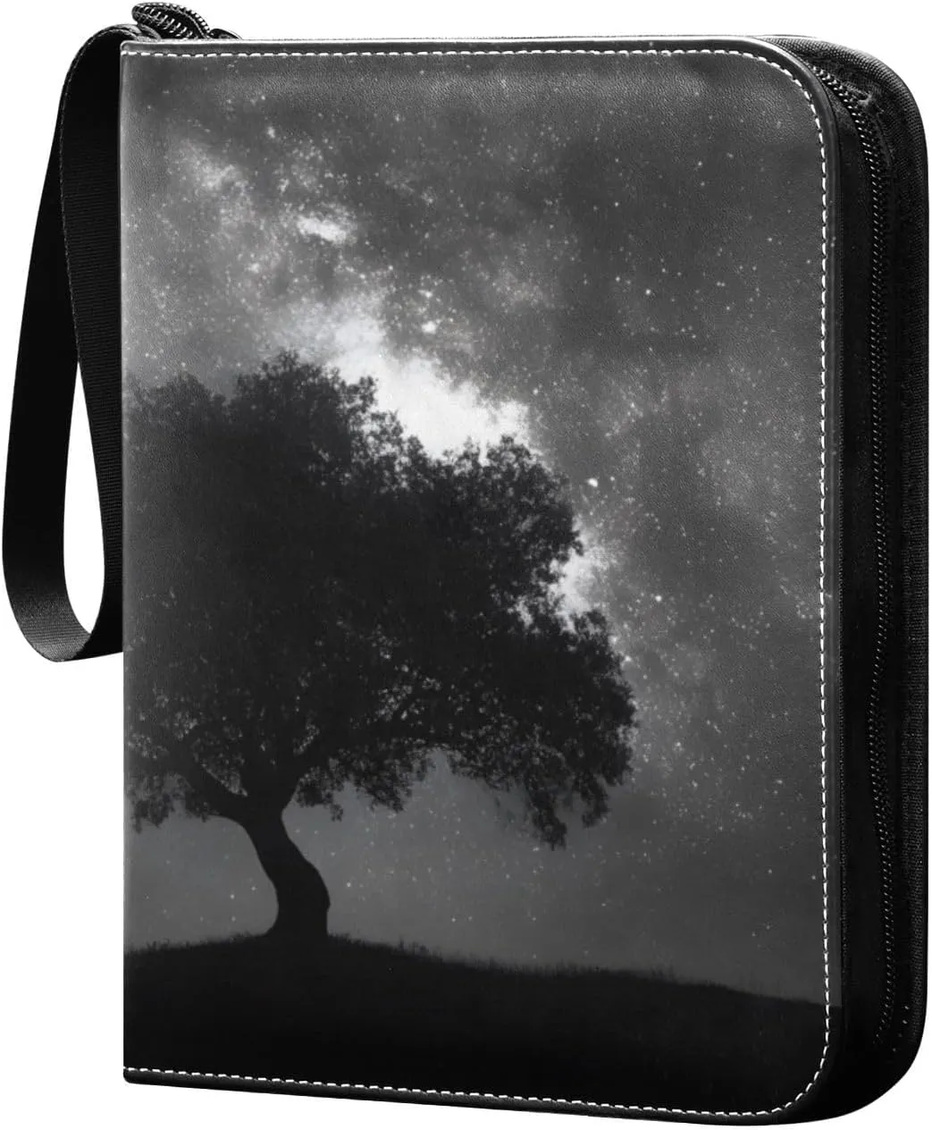 Galaxy Night Tree Card Binder 4 Pocket Trading Card Album Fits 400 Sports/Game Cards, PU Cover 3 Ring Card Collection with 50 Removable Sleeves