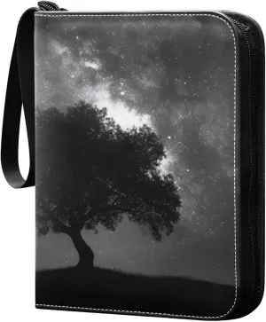 Galaxy Night Tree Card Binder 4 Pocket Trading Card Album Fits 400 Sports/Game Cards, PU Cover 3 Ring Card Collection with 50 Removable Sleeves