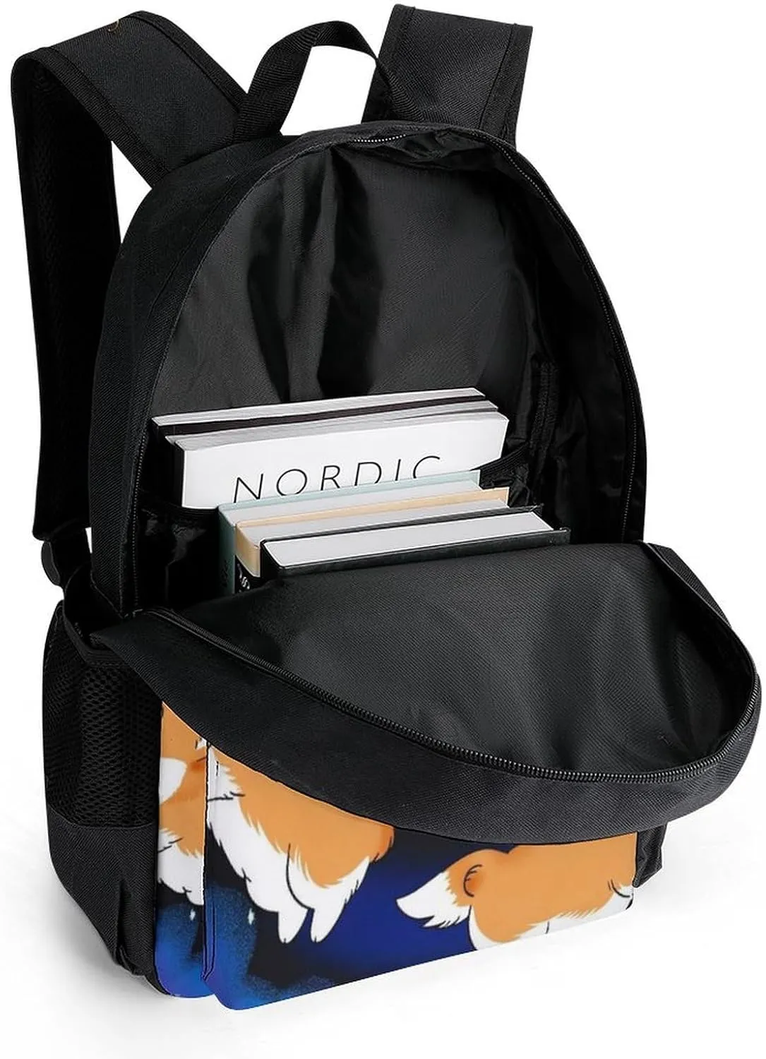 Galaxy Space Cute Corgi Running Art Shoulder Book Bags Polyester Multipurpose Anti-Theft Carry On Bag Large Capacity Travel Hiking & Camping Rucksack