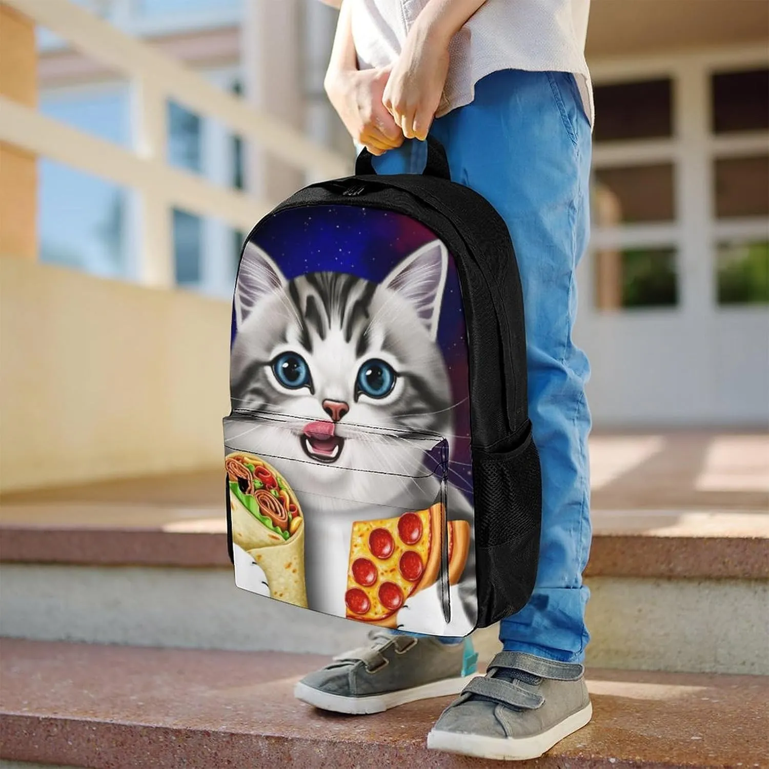 Galaxy Taco Cat Pizza Art Rucksacks Lightweight Multipurpose Anti-Theft Shoulder Bag Big Capacity Traveling & Camping Backpack With Side Pockets