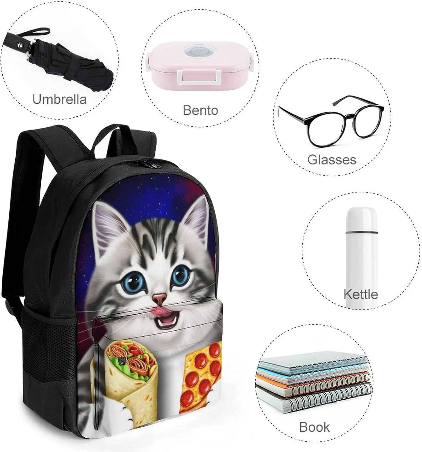 Galaxy Taco Cat Pizza Art Rucksacks Lightweight Multipurpose Anti-Theft Shoulder Bag Big Capacity Traveling & Camping Backpack With Side Pockets