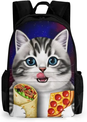 Galaxy Taco Cat Pizza Art Rucksacks Lightweight Multipurpose Anti-Theft Shoulder Bag Big Capacity Traveling & Camping Backpack With Side Pockets