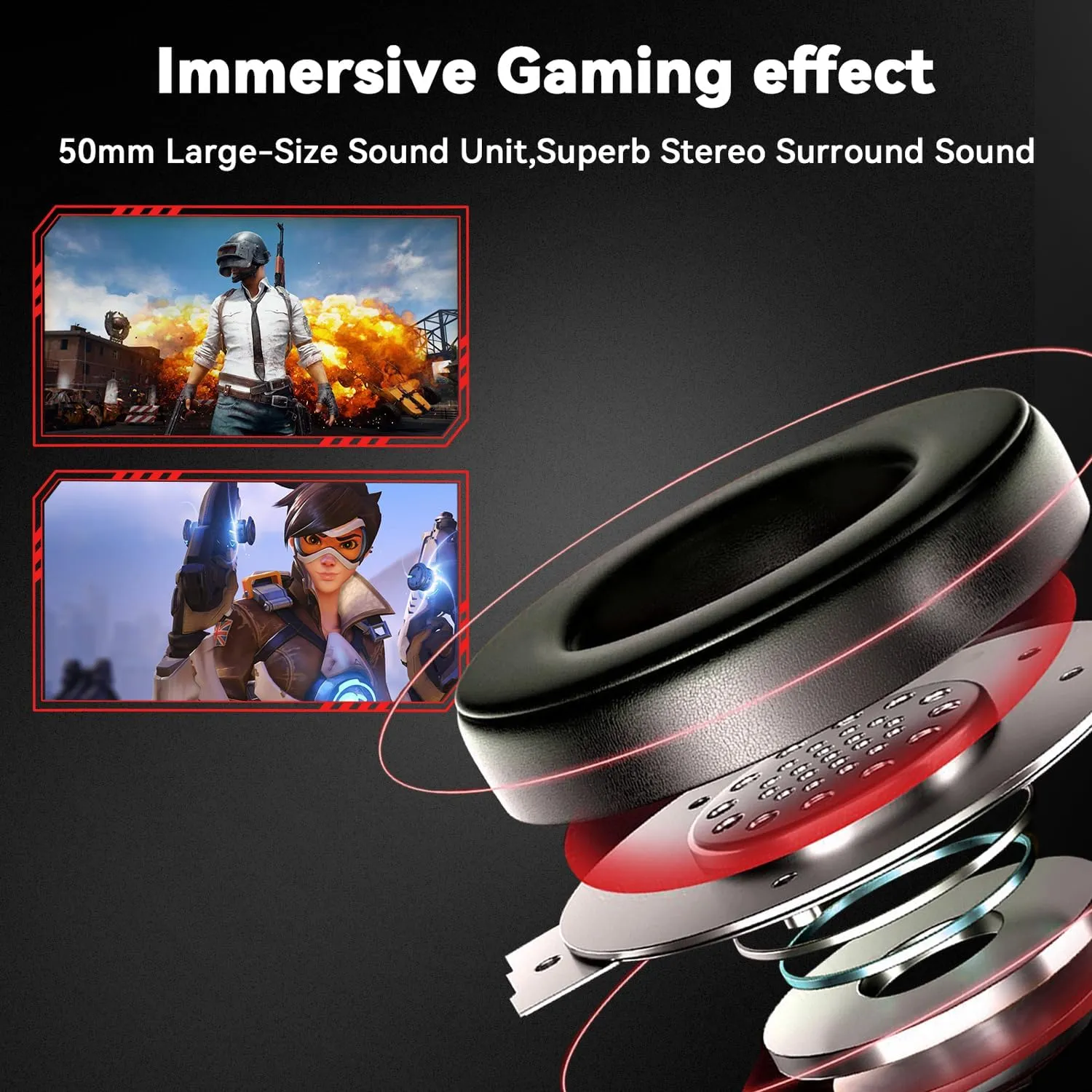 Gaming Headset for PC/PS4/PS5/Xbox One/Switch, Stereo Surround Sound Gaming Headphones with Noise Canceling Flexible Mic, Computer Headset with 3.5mm Jack & RGB Light(Red)