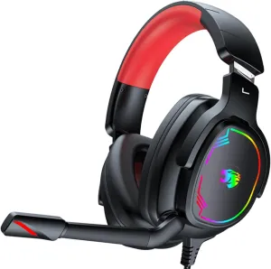 Gaming Headset for PC/PS4/PS5/Xbox One/Switch, Stereo Surround Sound Gaming Headphones with Noise Canceling Flexible Mic, Computer Headset with 3.5mm Jack & RGB Light(Red)