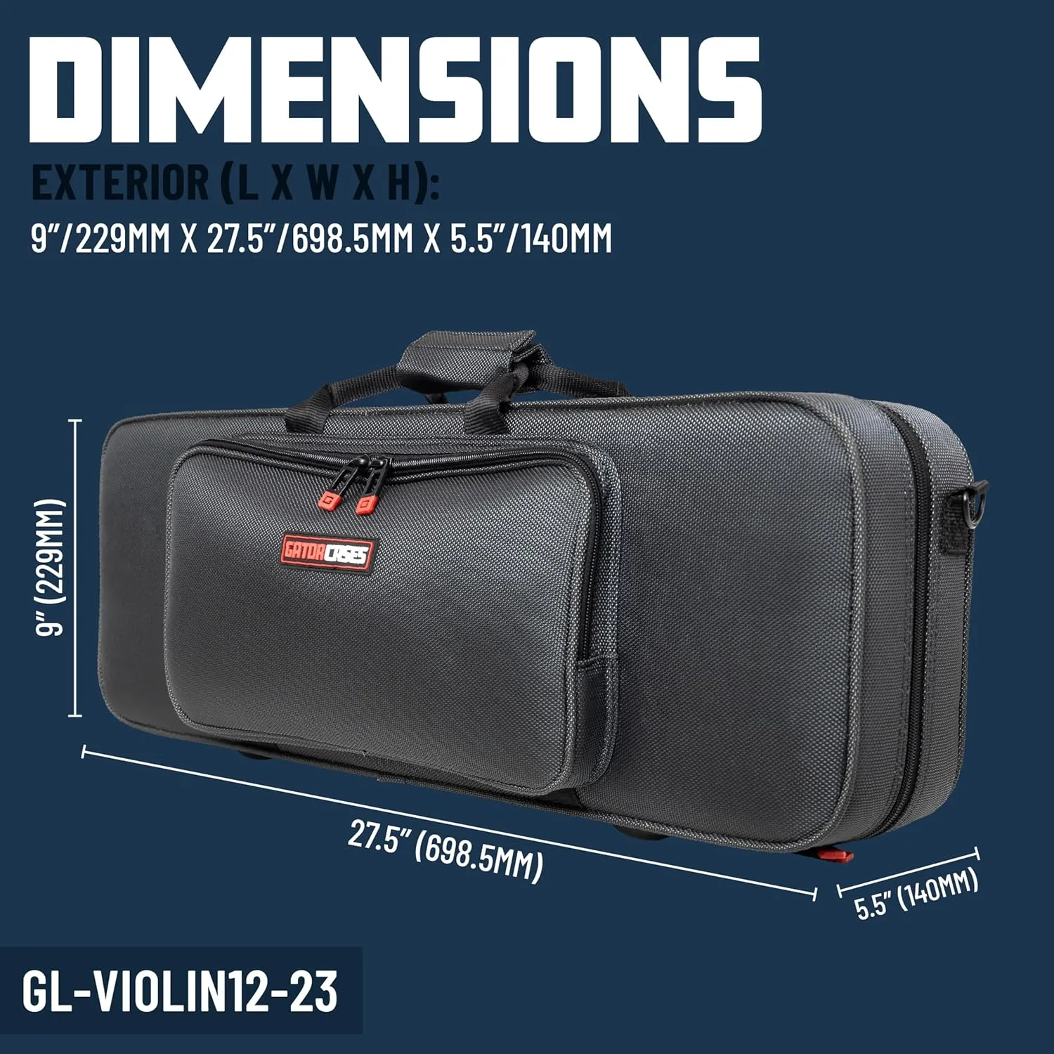 Gator Cases Adagio Series EPS Polyfoam Lightweight Case for 1/2 sized Violin;(GL-VIOLIN12-23)