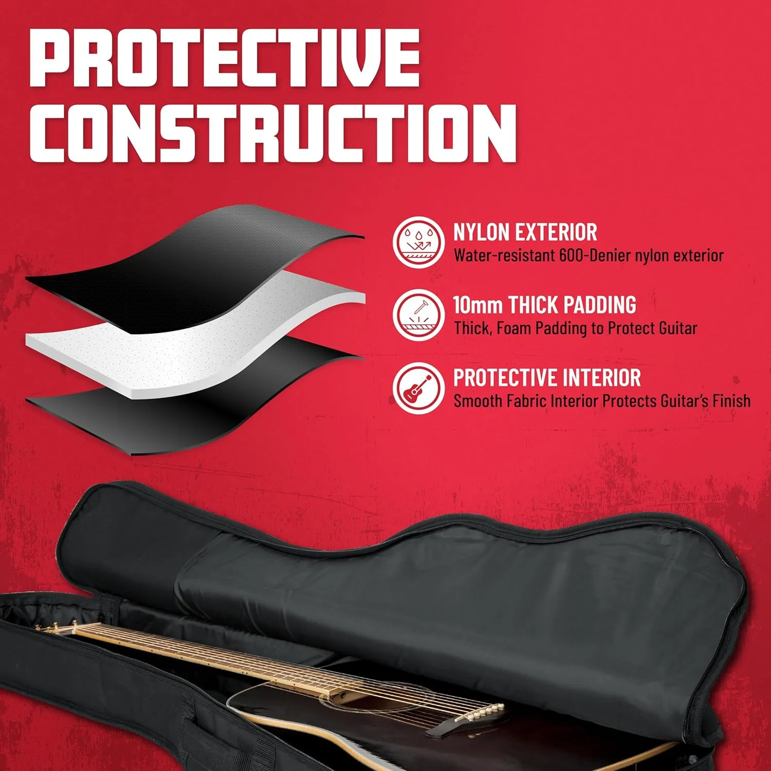 Gator Cases Foam Padded Acoustic Guitar Gig Bag, Fits Dreadnought Style Acoustic Guitars up to 41.9" in Length (GBE-DREAD)