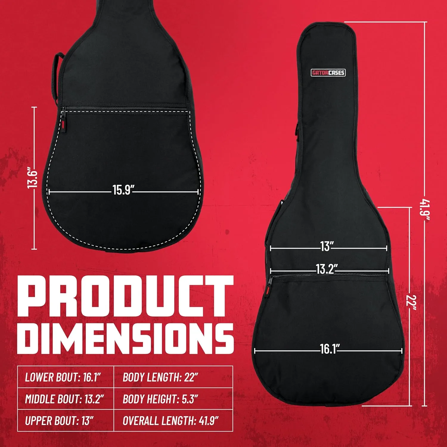 Gator Cases Foam Padded Acoustic Guitar Gig Bag, Fits Dreadnought Style Acoustic Guitars up to 41.9" in Length (GBE-DREAD)