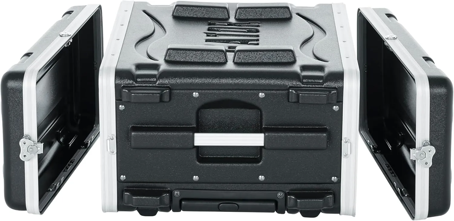 Gator Cases Lightweight Molded 4U Rack Case with Built-in Power Supply, Heavy Duty Latches, Retractable Tow Handle, and Recessed Wheels, 19.25" depth (GRR-4PL-US)