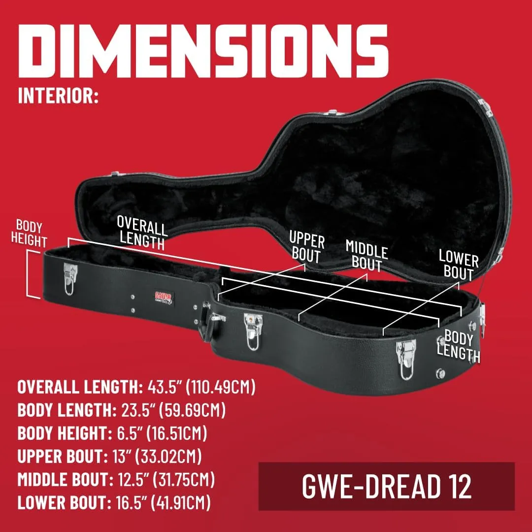 Gator Cases Traditonal Series Hard-Shell Wood Case for 6 or 12-String Dreadnought Style Acoustic Guitars, (GWE-DREAD 12)