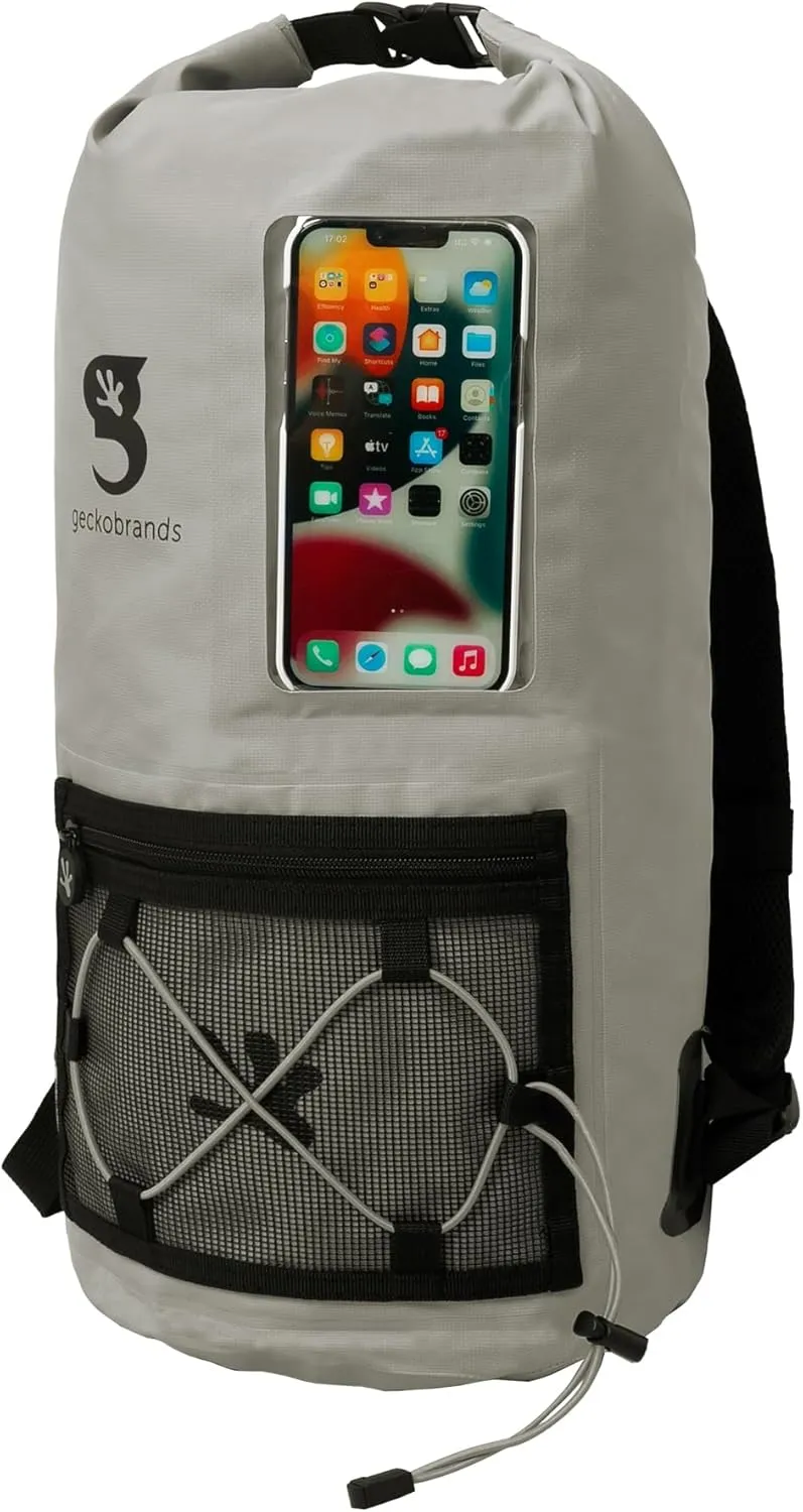 geckobrands Hydroner 20L Waterproof Dry Bag Backpack – Lightweight Roll-Top Bag with Clear Phone Pouch for Outdoor Activities