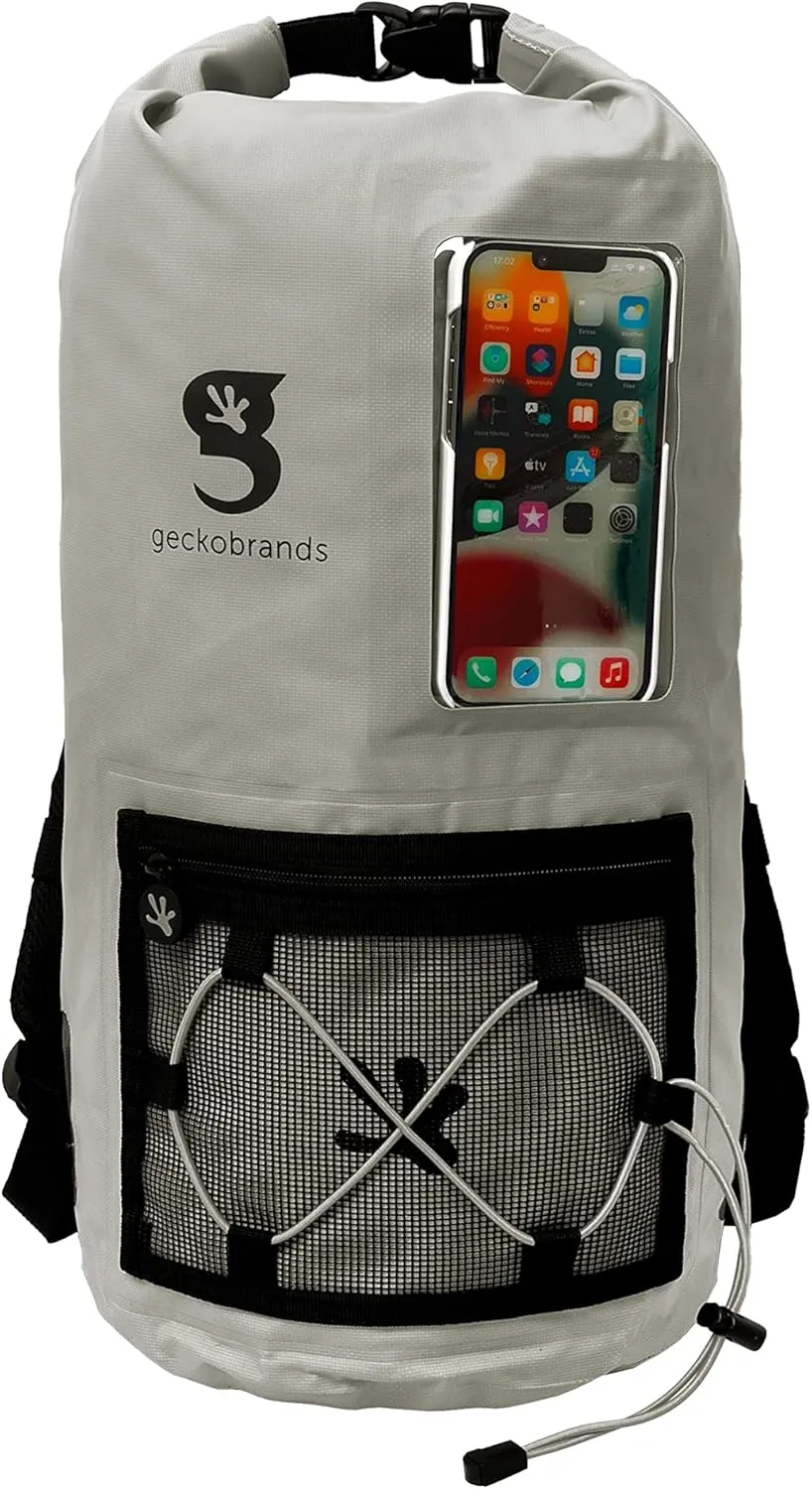 geckobrands Hydroner 20L Waterproof Dry Bag Backpack – Lightweight Roll-Top Bag with Clear Phone Pouch for Outdoor Activities