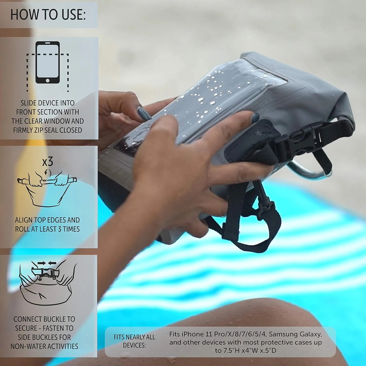 geckobrands Waterproof Phone Tote with 2L Dry Bag and Adjustable Strap – Protect Your Phone and Valuables While on The Go