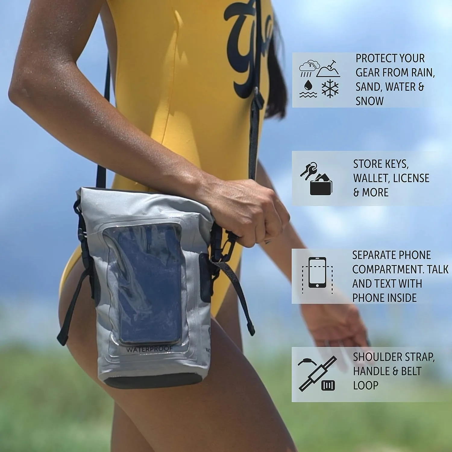 geckobrands Waterproof Phone Tote with 2L Dry Bag and Adjustable Strap – Protect Your Phone and Valuables While on The Go