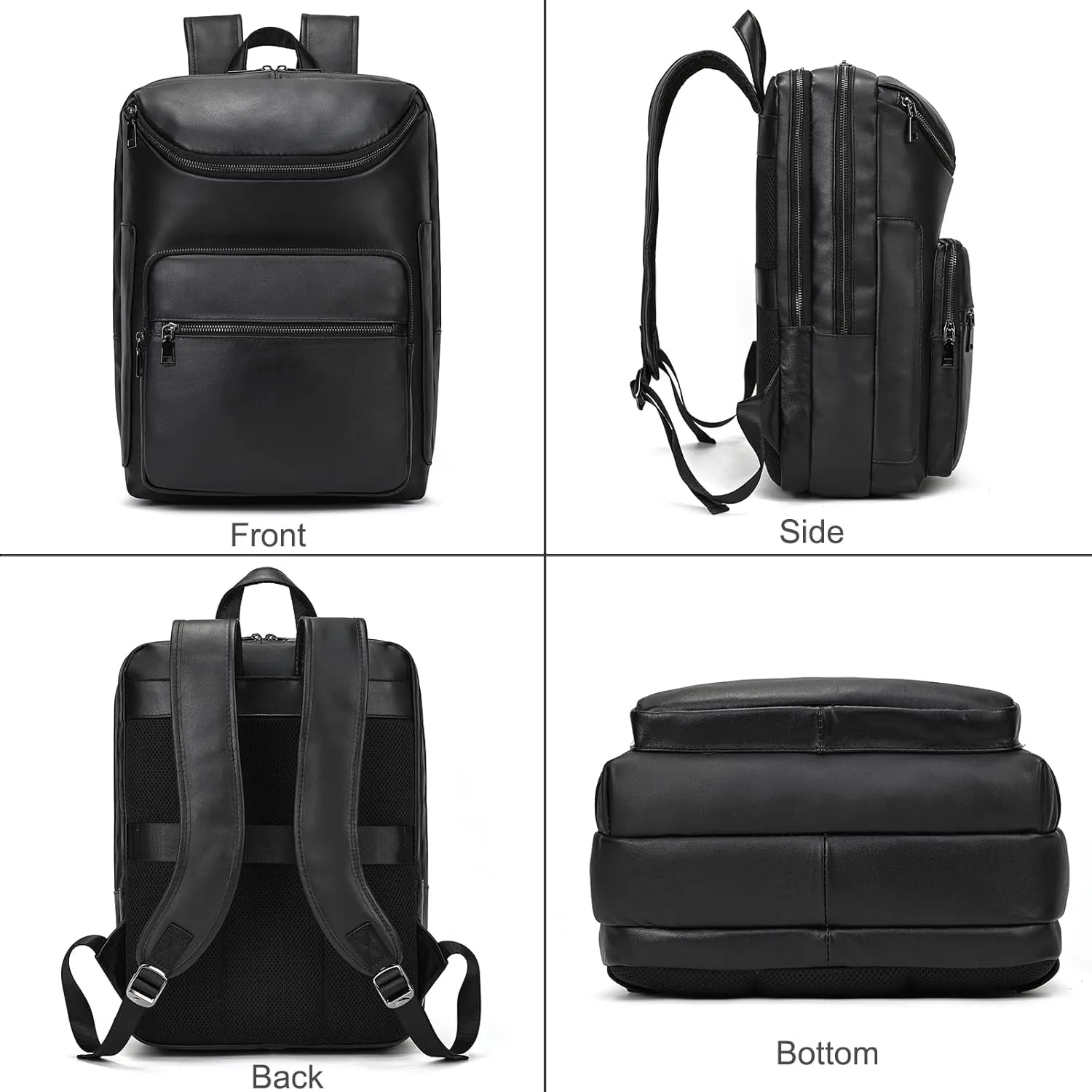 Genuine Leather Backpack Large Capacity Shoulder Bag for Men Women 15.6" Laptop Business Travel Outdoor Daypack with Trolley Sleeve