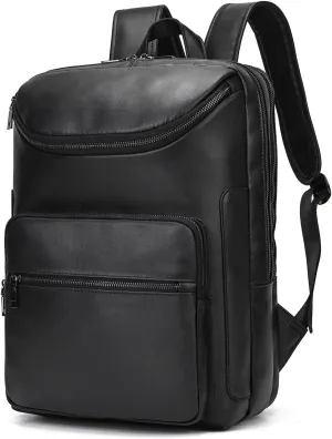 Genuine Leather Backpack Large Capacity Shoulder Bag for Men Women 15.6" Laptop Business Travel Outdoor Daypack with Trolley Sleeve