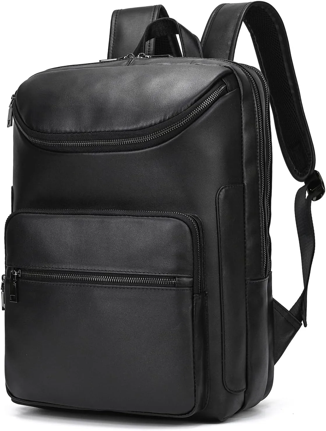 Genuine Leather Backpack Large Capacity Shoulder Bag for Men Women 15.6" Laptop Business Travel Outdoor Daypack with Trolley Sleeve