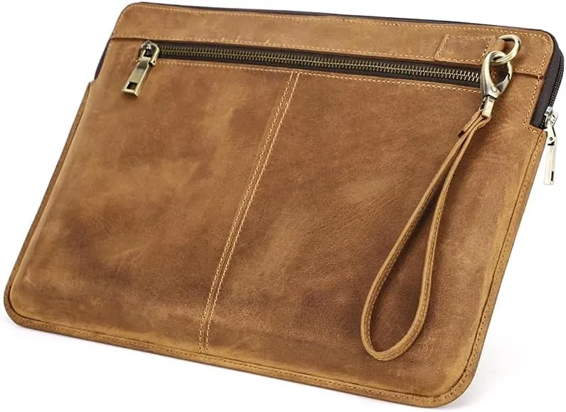Genuine Leather Laptop Case Large Document Bag Notary Bag Slim Briefcase for Men
