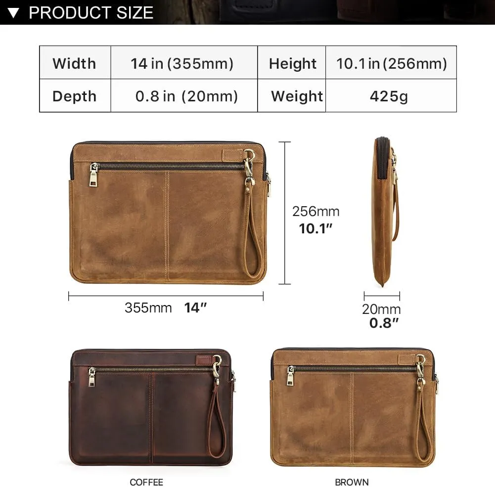 Genuine Leather Laptop Case Large Document Bag Notary Bag Slim Briefcase for Men