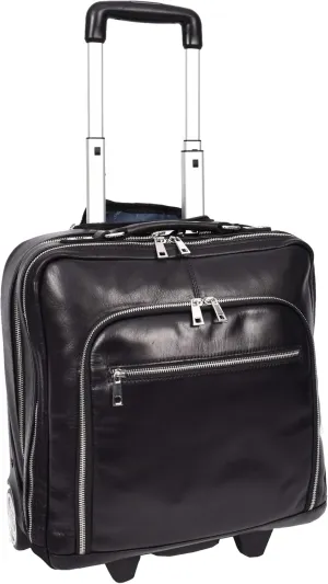 Genuine Leather Pilot Case with Wheels Telescopic Handle for Business Travel Bag Sussex, Black, M, Pilot Case