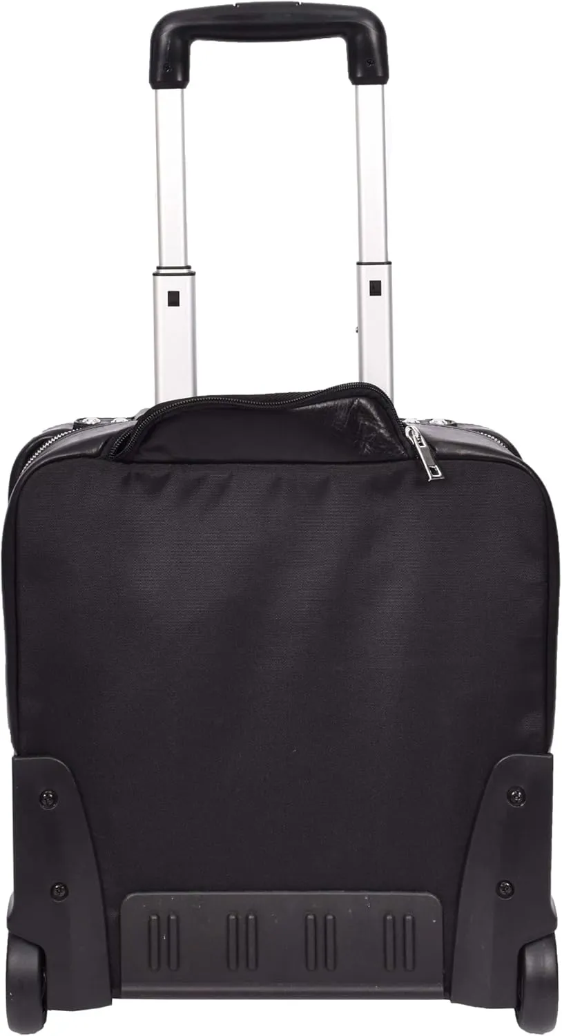 Genuine Leather Pilot Case with Wheels Telescopic Handle for Business Travel Bag Sussex, Black, M, Pilot Case