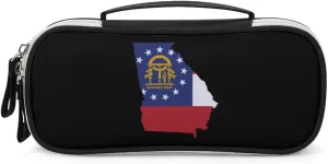 Georgia State Flag Map Portable Pencil Pen Case Small Cosmetic Bag Womens Makeup Pouch Pencil Bags