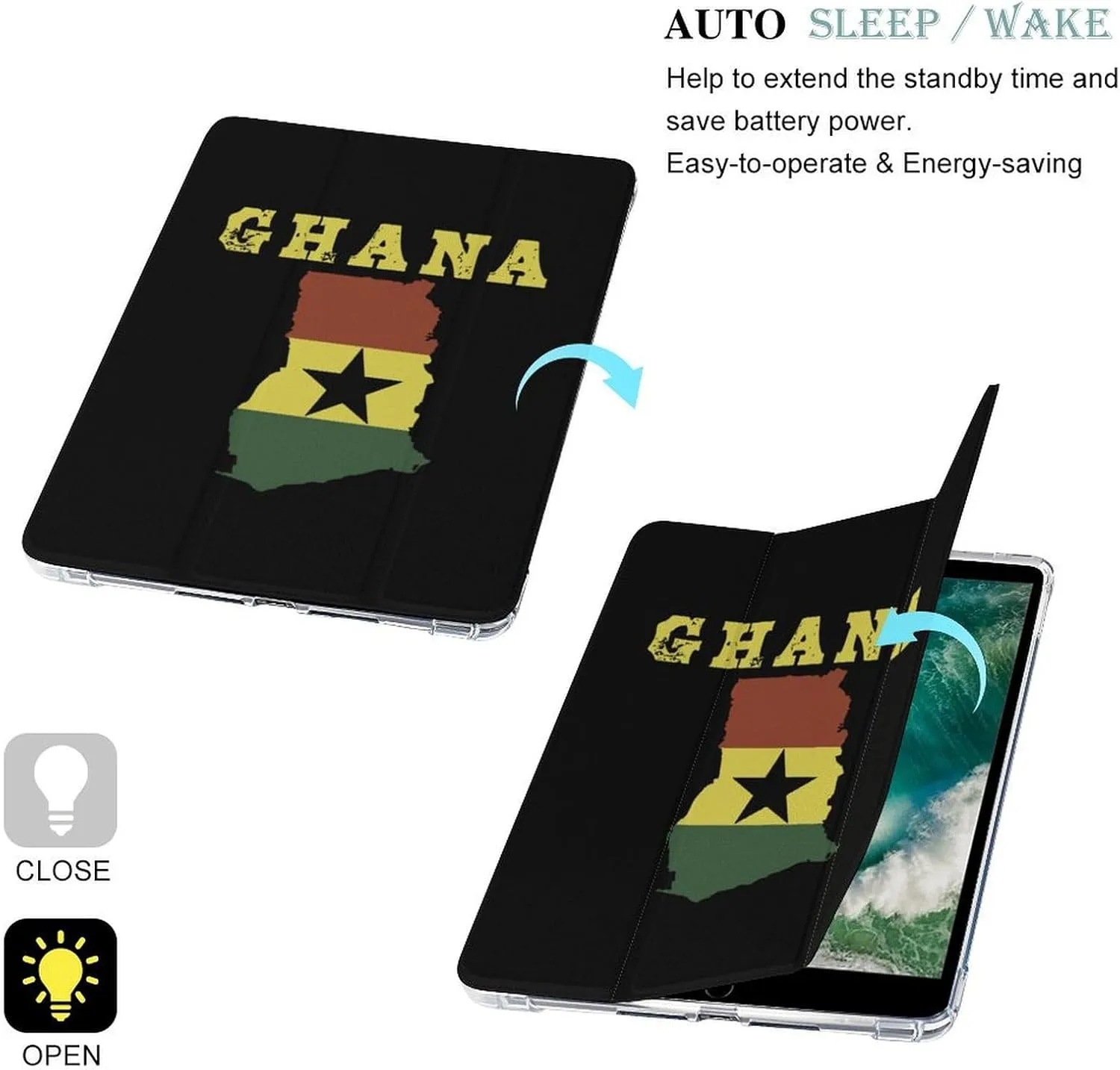 Ghana Flag Map Protective Case Compatible with Ipad 2017/2018/Air1/Air2/Air3/Pro with Pen Slot Kickstand