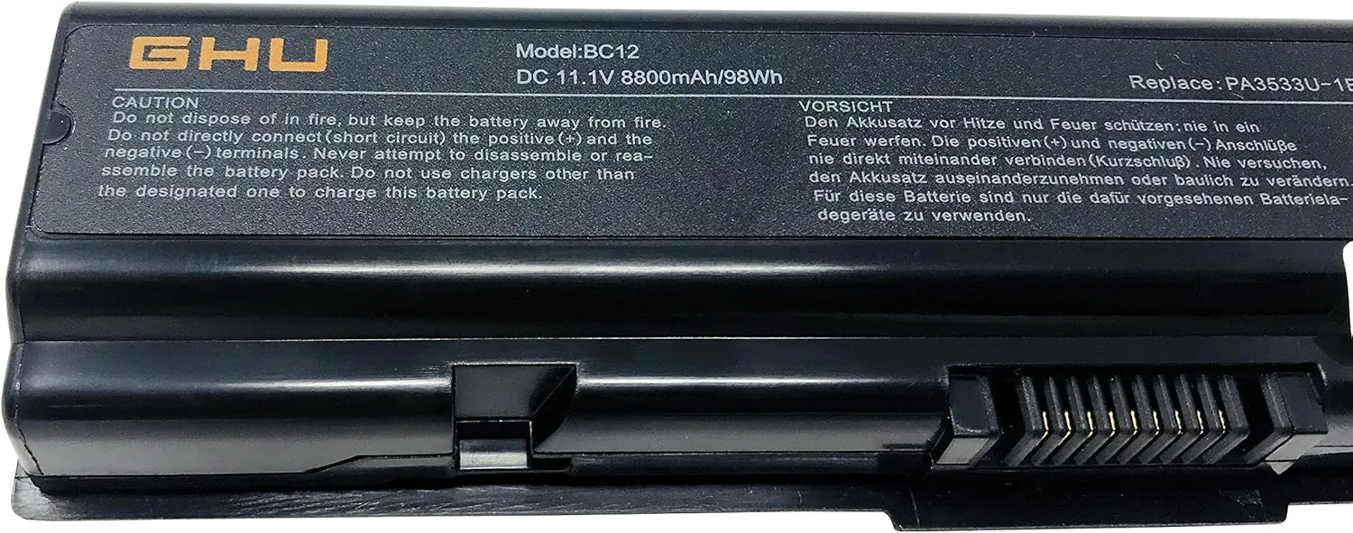 GHU New Battery 98 WH PA3727U-1BAS PA3727U-1BRS Compatible for Toshiba Satellite A200 A205 A210 A305 A505 L305 L455 L500 L505 PA3533U-1BRS PA3533U-1BAS PA3534U-1BAS PA3534U-1BRS PA3535U-1BAS