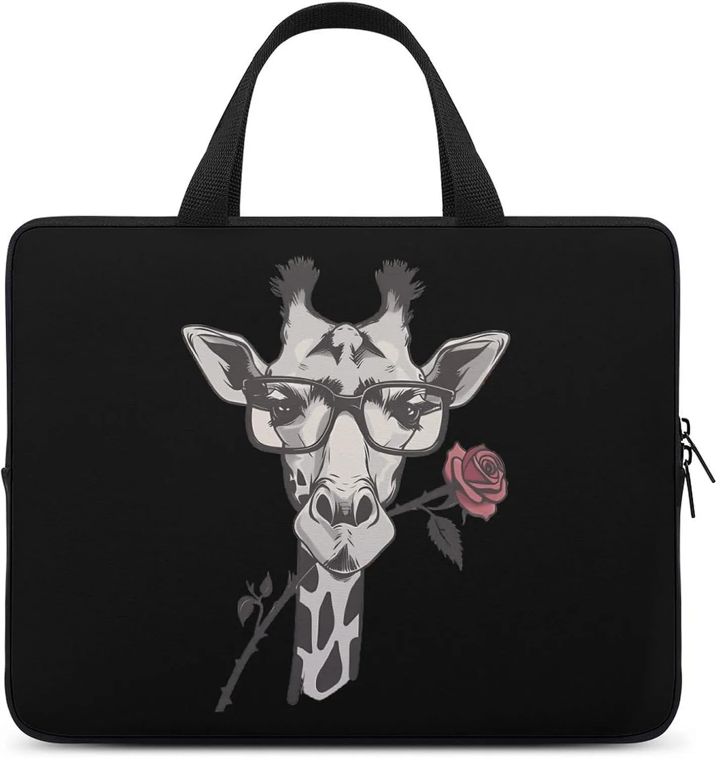 Glasses Giraffe Bite Rose Laptop Sleeve Bag Printed Protective Laptop Case Briefcase Handbag for 10/12/13/15/17 Inch
