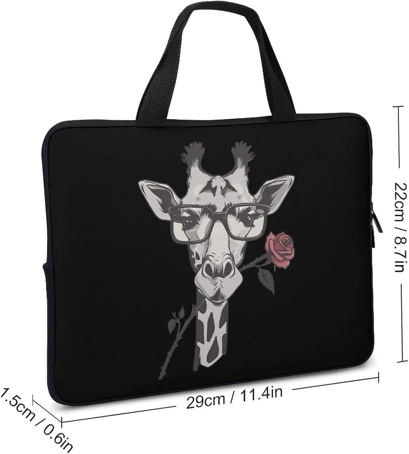 Glasses Giraffe Bite Rose Laptop Sleeve Bag Printed Protective Laptop Case Briefcase Handbag for 10/12/13/15/17 Inch