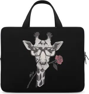 Glasses Giraffe Bite Rose Laptop Sleeve Bag Printed Protective Laptop Case Briefcase Handbag for 10/12/13/15/17 Inch