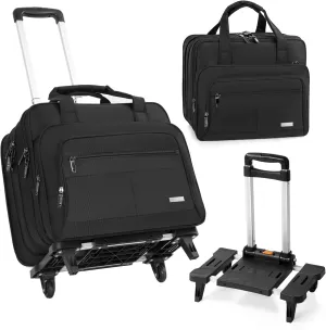 GMAK Rolling Laptop Bag for Women Men, Wheeled Briefcase with Removable Trolley, 16.5 Inch Laptop Bag Overnight Roller Case Computer Bags for Work/Business/Travel Carry On Bag with Wheels, Black