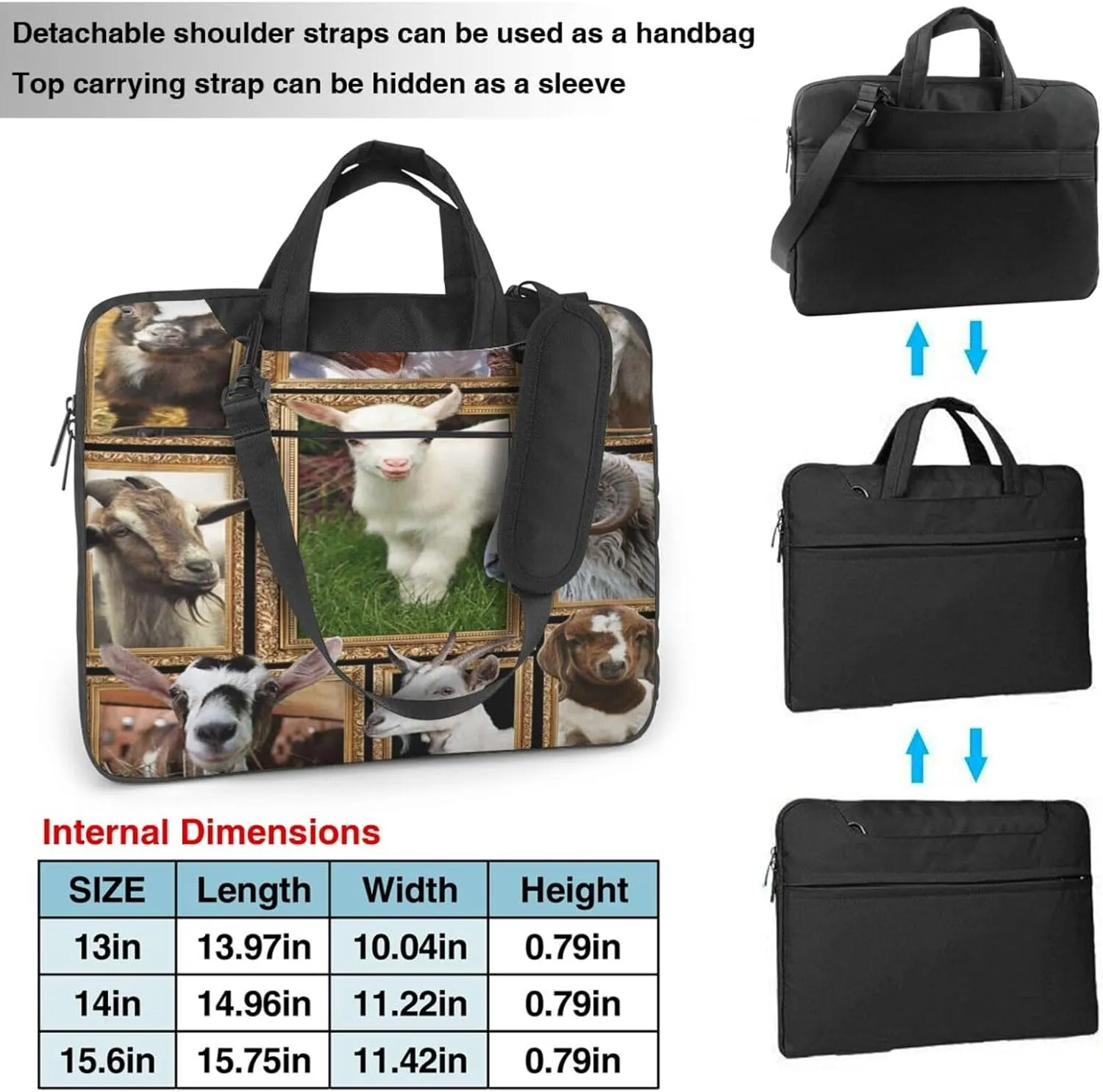 Goat Cute Goats Shoulder bag Carrying Case bag Sleek Design Durable and Water-Repellent Fabric Business or School