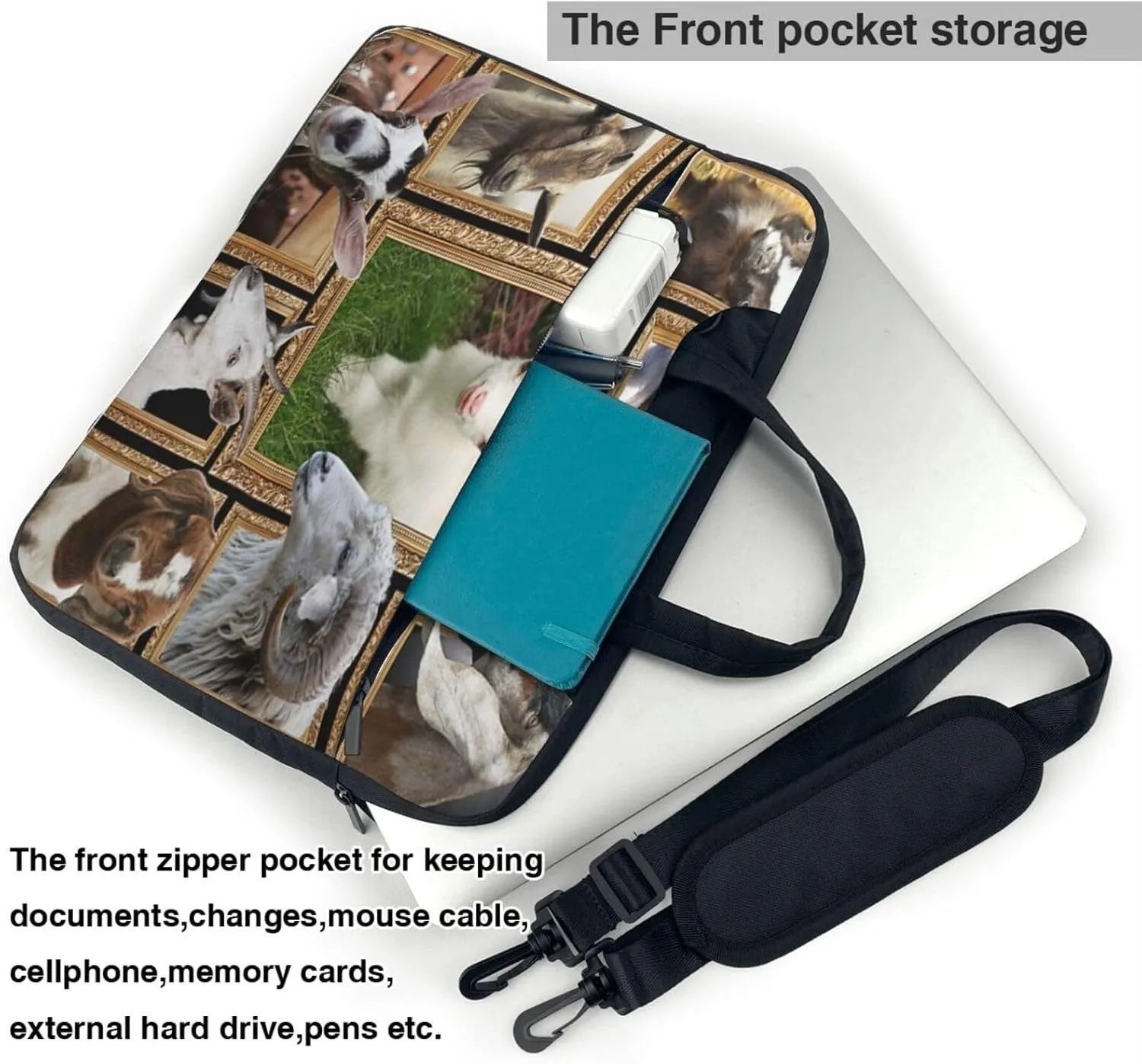 Goat Cute Goats Shoulder bag Carrying Case bag Sleek Design Durable and Water-Repellent Fabric Business or School