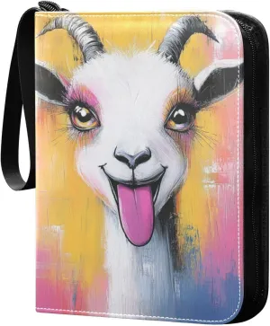 Goat Pink Yellow Oil Painting Cards Binder 4 Pocket Fits 400 Cards with 50 Removable Sleevesves, Trading Card Collector Zipper Album Holder Portable Card Games Display Storage Cases