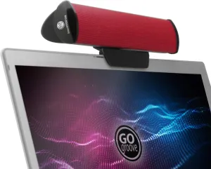 GOgroove SonaVERSE USB Speakers for Laptop Computer - USB Powered Mini Sound Bar with Clip-On Portable External Speaker Design for Monitor, One Cable for Digital Audio Input and Power (Red)