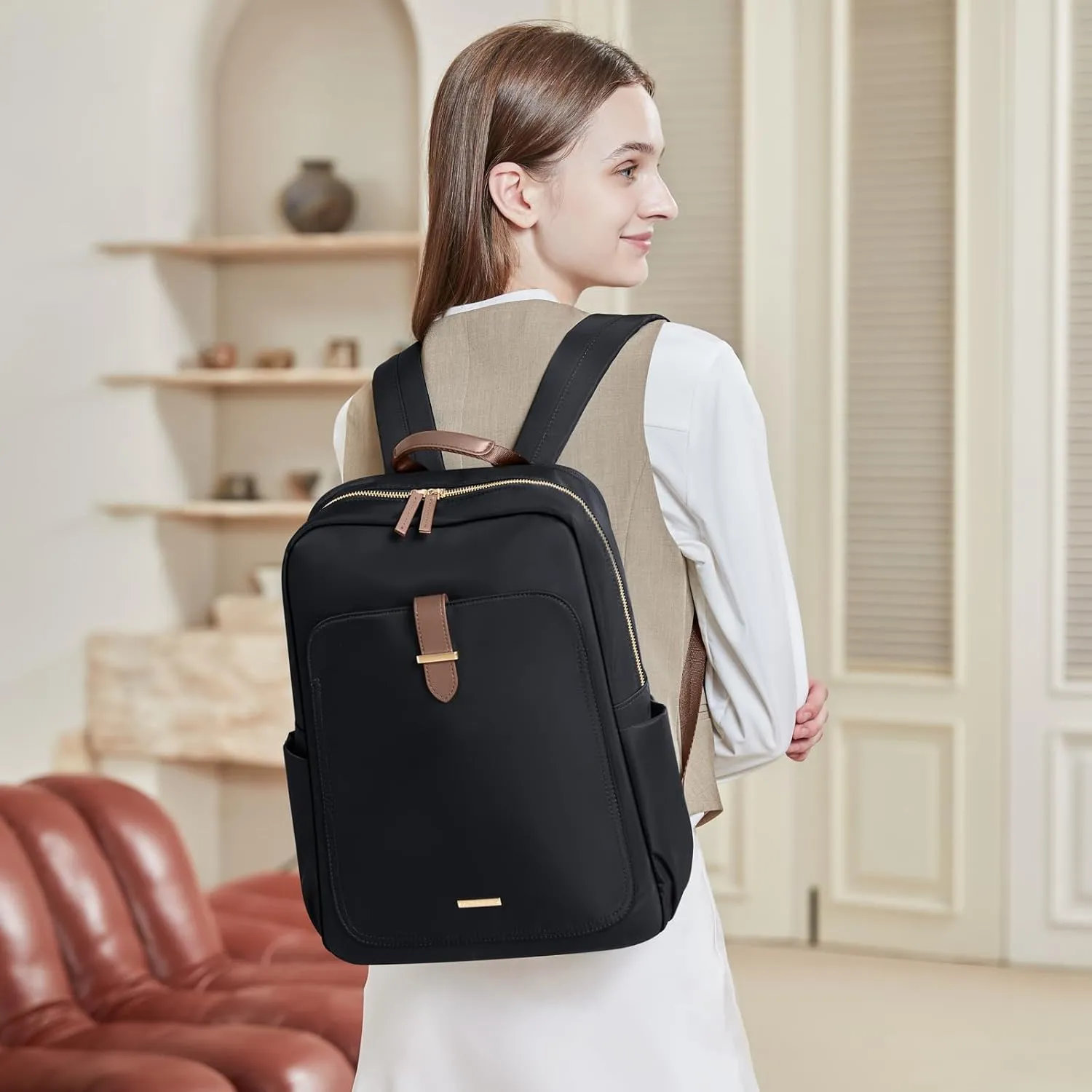 GOLF SUPAGS Laptop Backpack Purse for Women Fits 16 Inch Notebook Casual Daypack Work Travel College Bookbag Fashion Computer Bag (Black, 16 Inch)