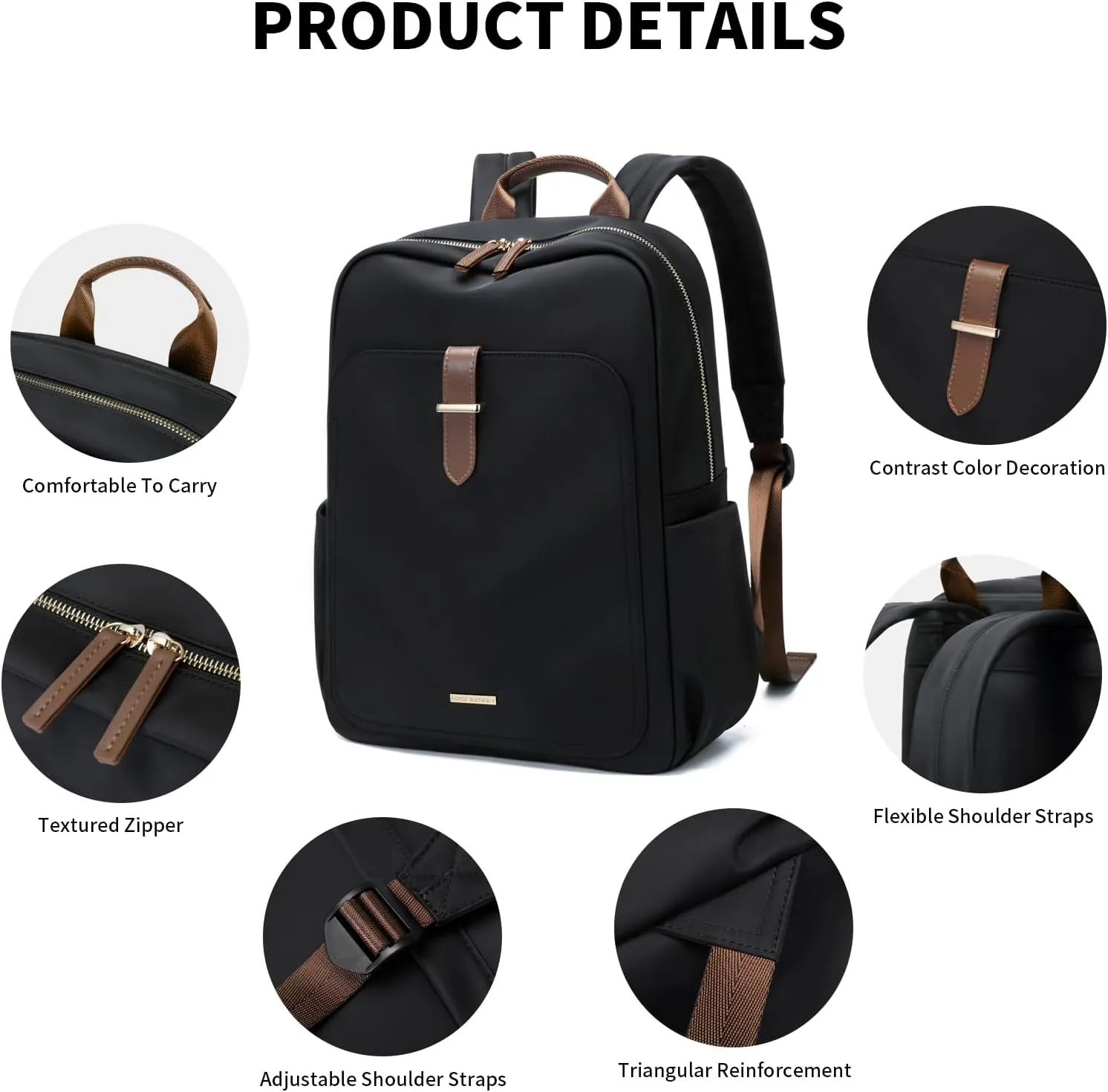 GOLF SUPAGS Laptop Backpack Purse for Women Fits 16 Inch Notebook Casual Daypack Work Travel College Bookbag Fashion Computer Bag (Black, 16 Inch)